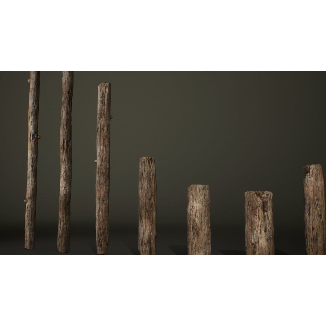 Old Wooden Poles 3D Model – Low Poly Game Asset, FBX, PBR Textures - View 55