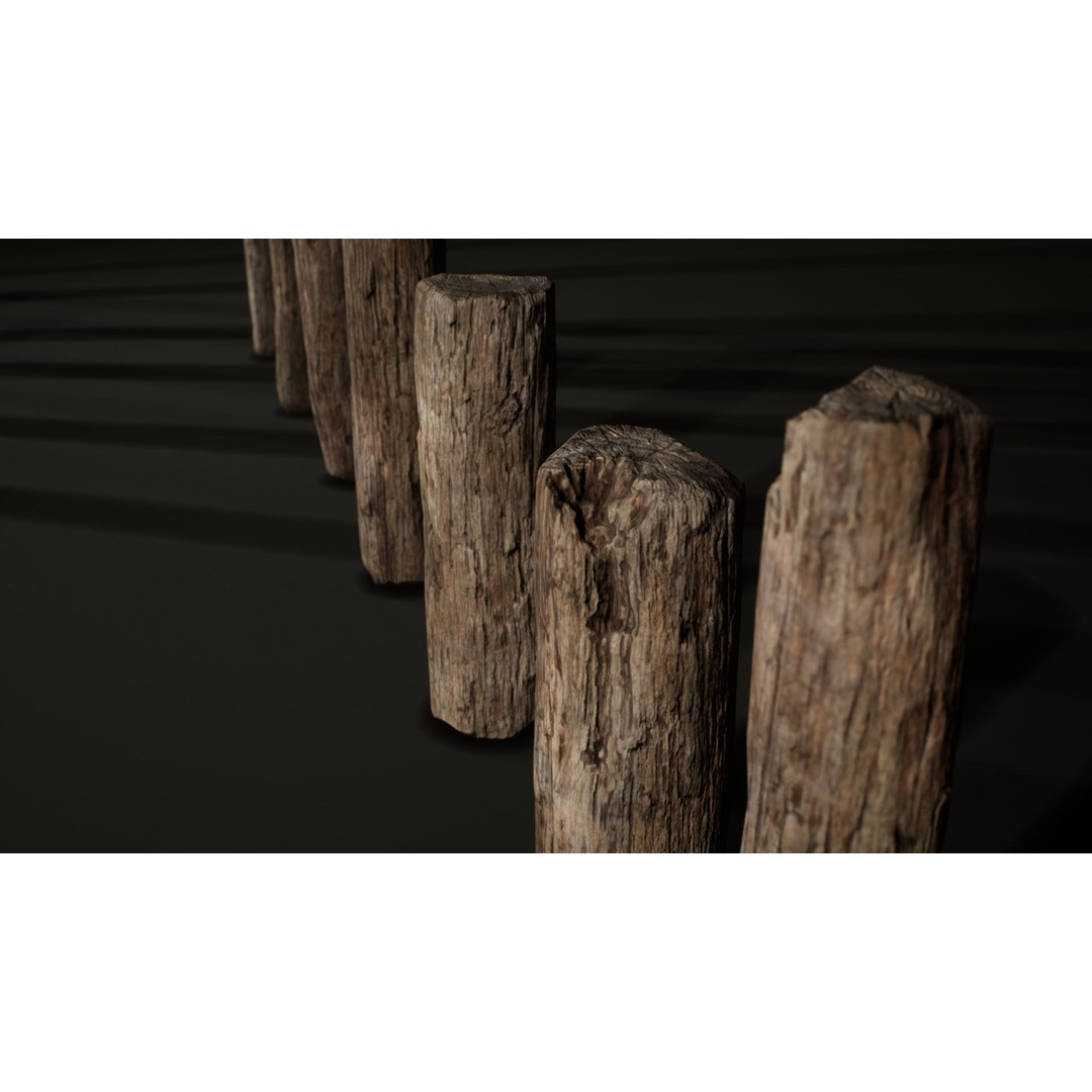 Old Wooden Poles 3D Model – Low Poly Game Asset, FBX, PBR Textures - View 57