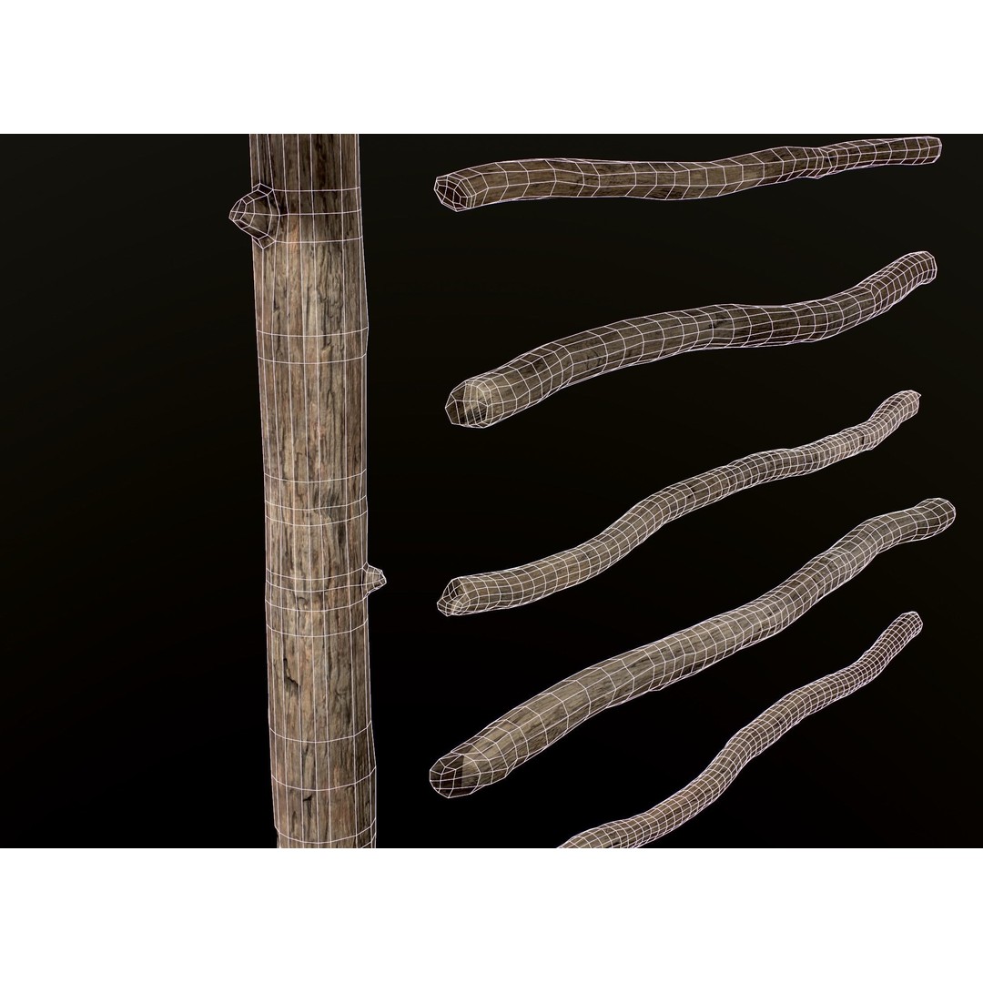 Old Wooden Poles 3D Model – Low Poly Game Asset, FBX, PBR Textures - View 58