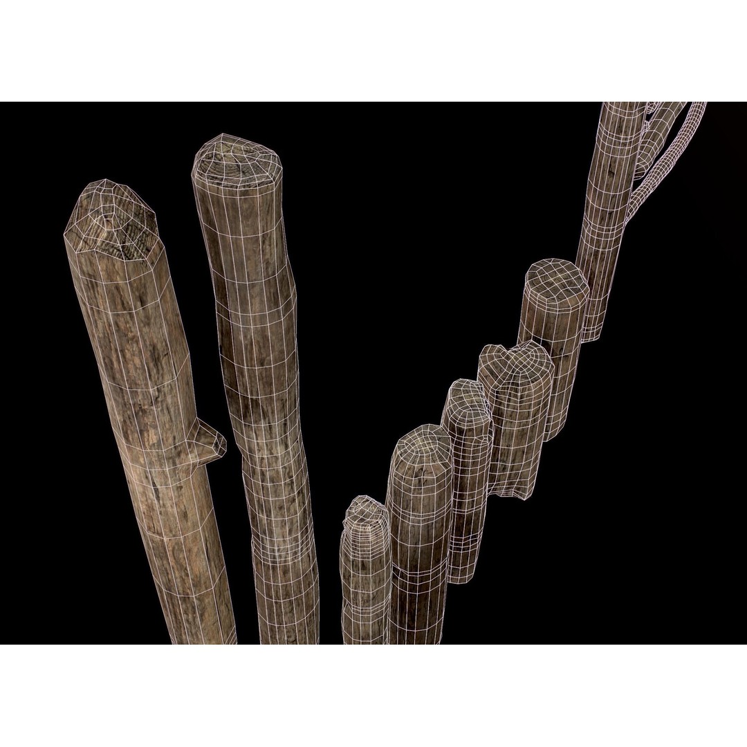 Old Wooden Poles 3D Model – Low Poly Game Asset, FBX, PBR Textures - View 59