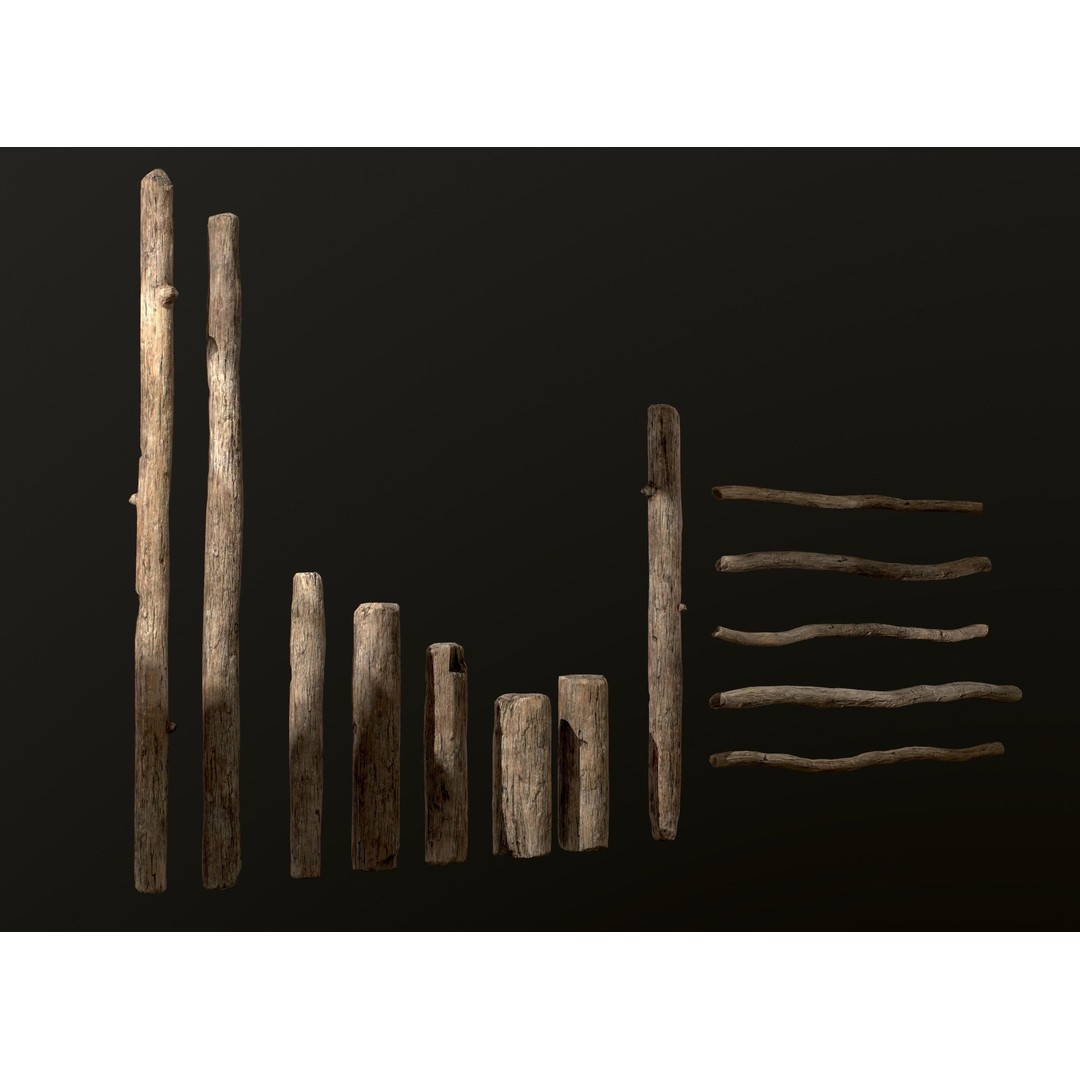Old Wooden Poles 3D Model – Low Poly Game Asset, FBX, PBR Textures - View 60