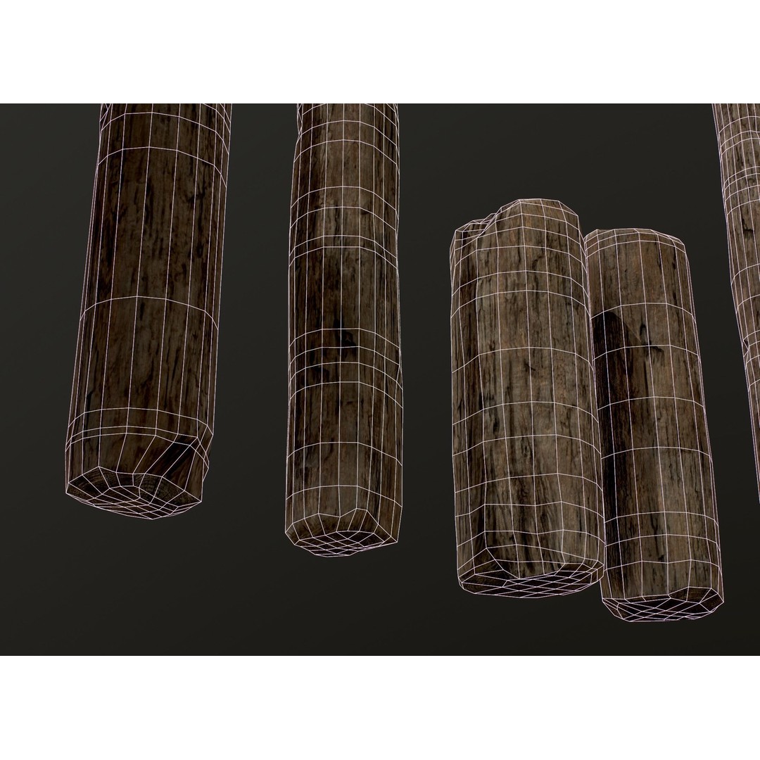 Old Wooden Poles 3D Model – Low Poly Game Asset, FBX, PBR Textures - View 61