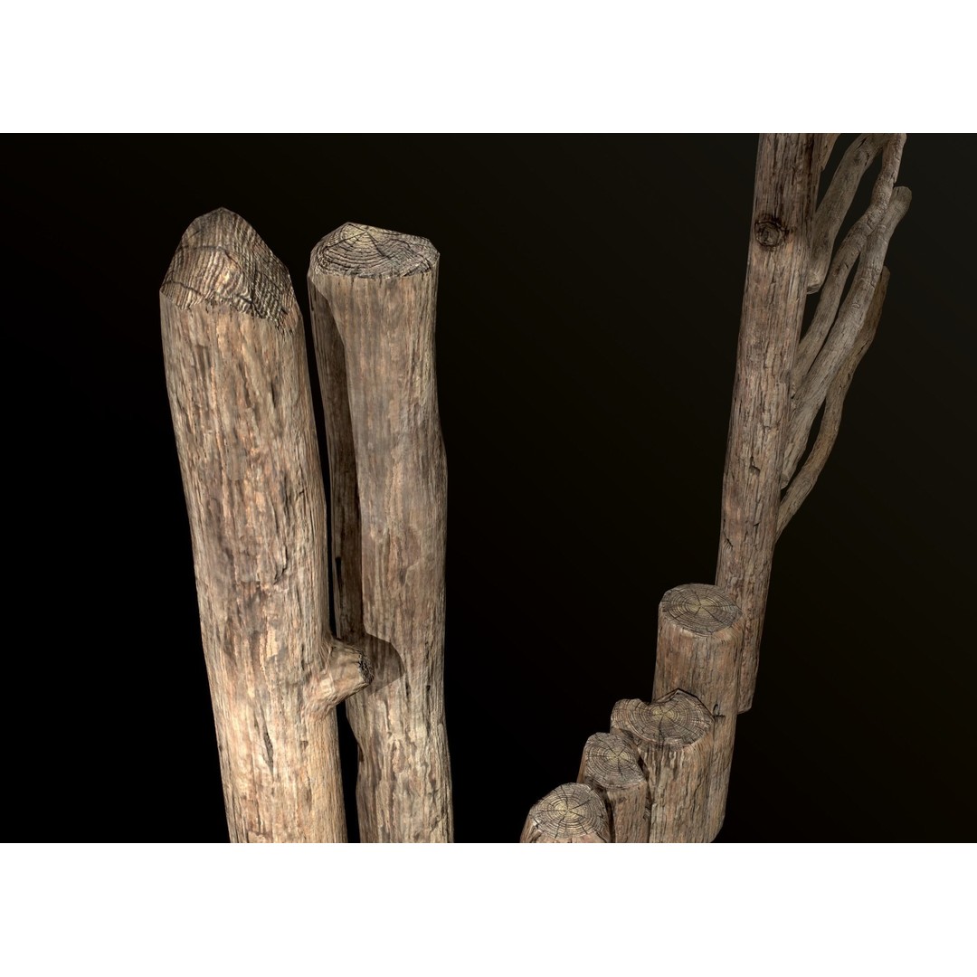 Old Wooden Poles 3D Model – Low Poly Game Asset, FBX, PBR Textures - View 62