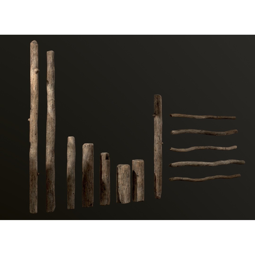 Old Wooden Poles 3D Model – Low Poly Game Asset, FBX, PBR Textures - View 63