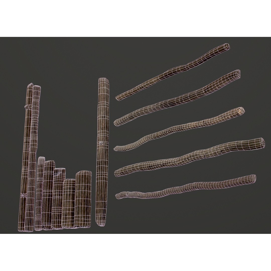 Old Wooden Poles 3D Model – Low Poly Game Asset, FBX, PBR Textures - View 64
