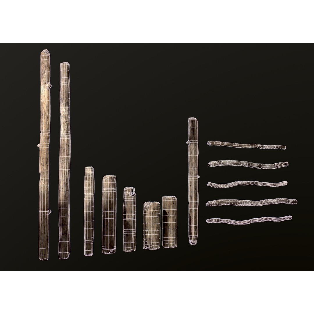 Old Wooden Poles 3D Model – Low Poly Game Asset, FBX, PBR Textures - View 65