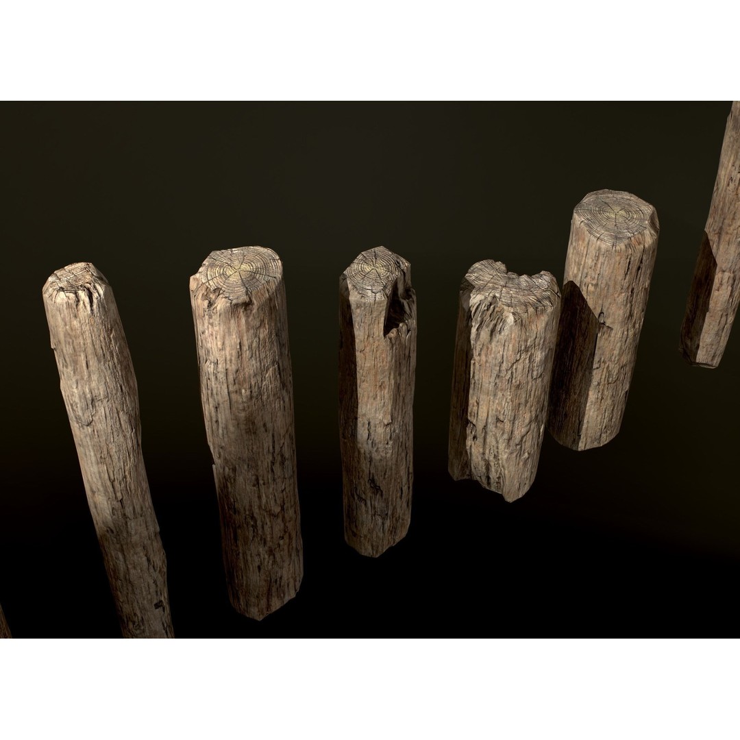 Old Wooden Poles 3D Model – Low Poly Game Asset, FBX, PBR Textures - View 8