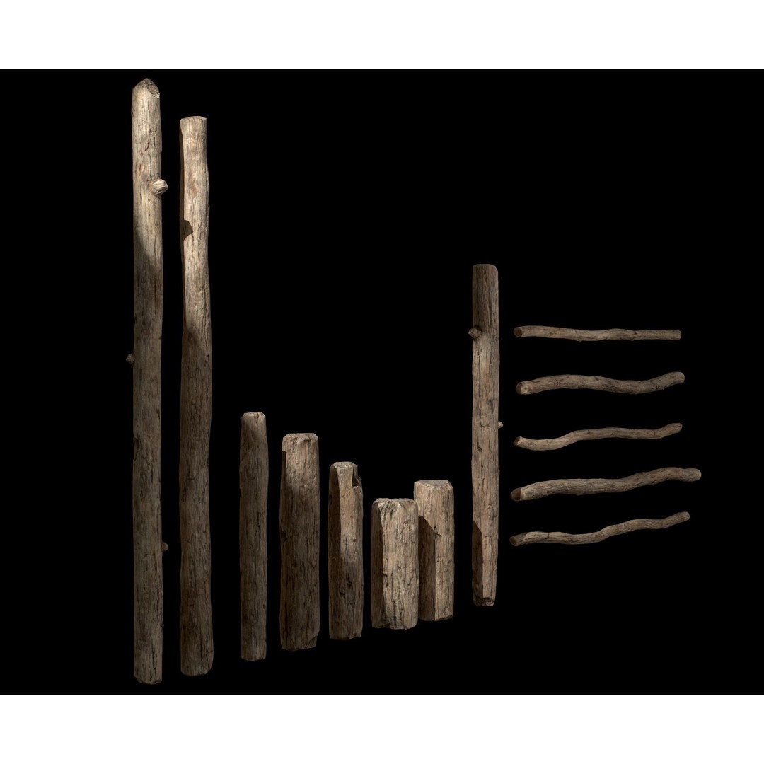 Old Wooden Poles 3D Model – Low Poly Game Asset, FBX, PBR Textures - View 9