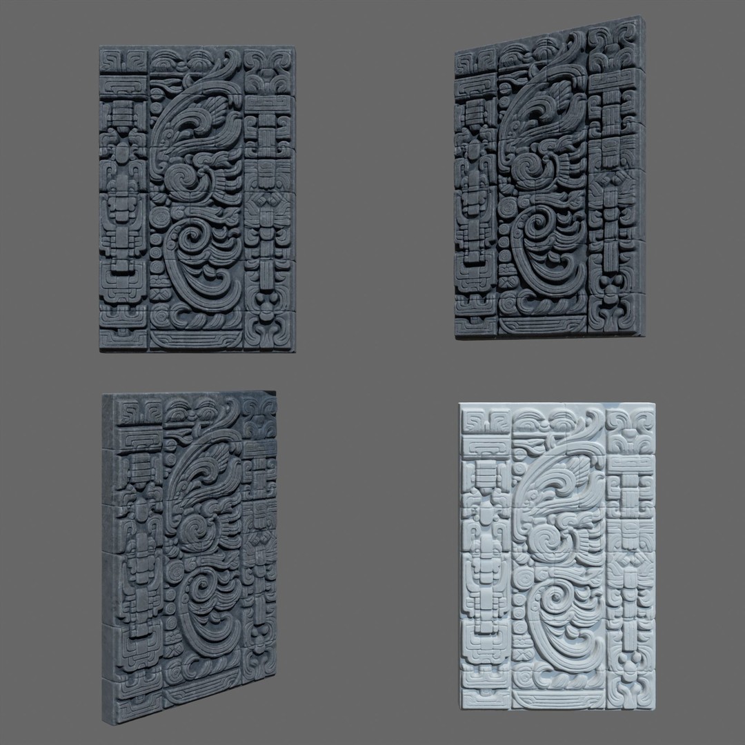 Mayan Temple Wall 3D Model – Low Poly Architectural Asset, FBX - View 16