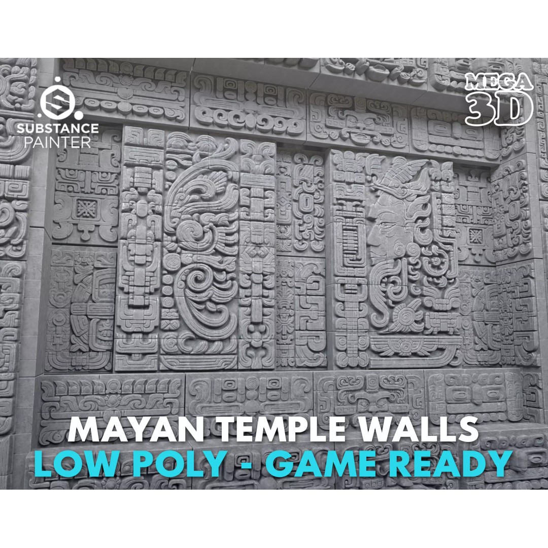 Mayan Temple Wall 3D Model – Low Poly Architectural Asset, FBX - View 2