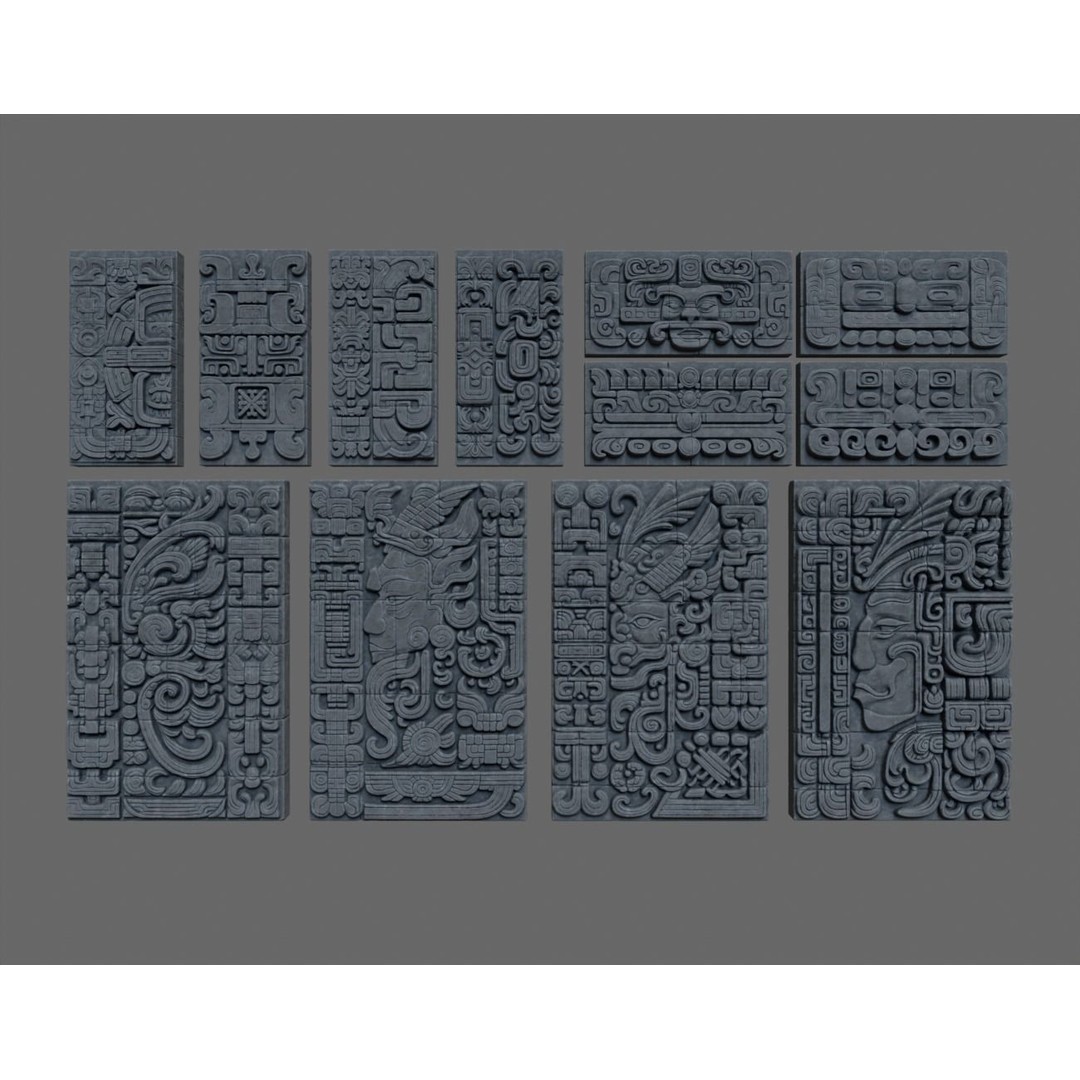 Mayan Temple Wall 3D Model – Low Poly Architectural Asset, FBX - View 3