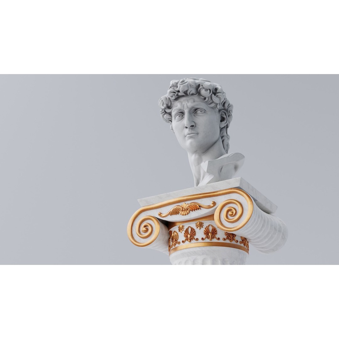 Head of David 3D Model – Marble Bust Sculpture, PBR Textures - View 10