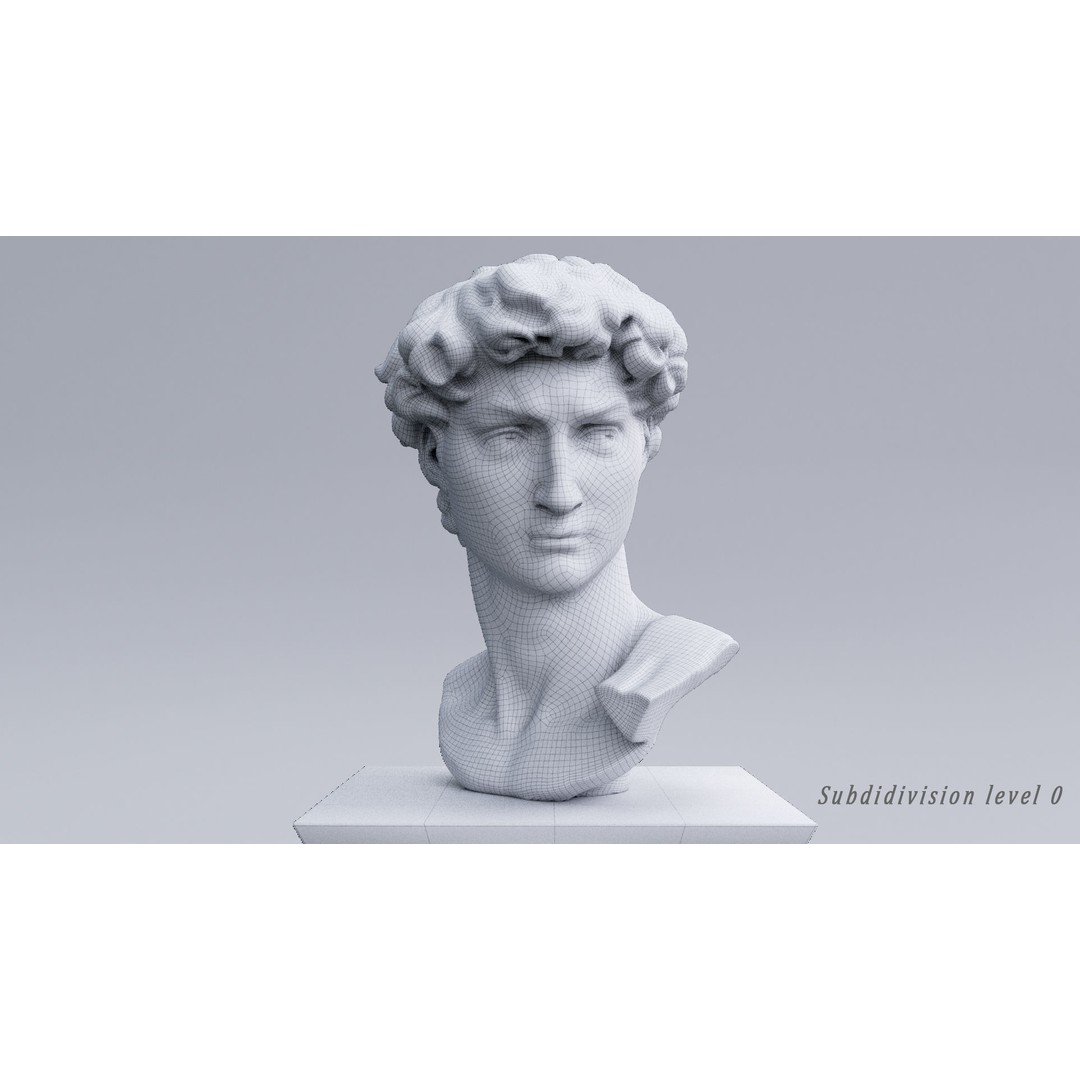 Head of David 3D Model – Marble Bust Sculpture, PBR Textures - View 11