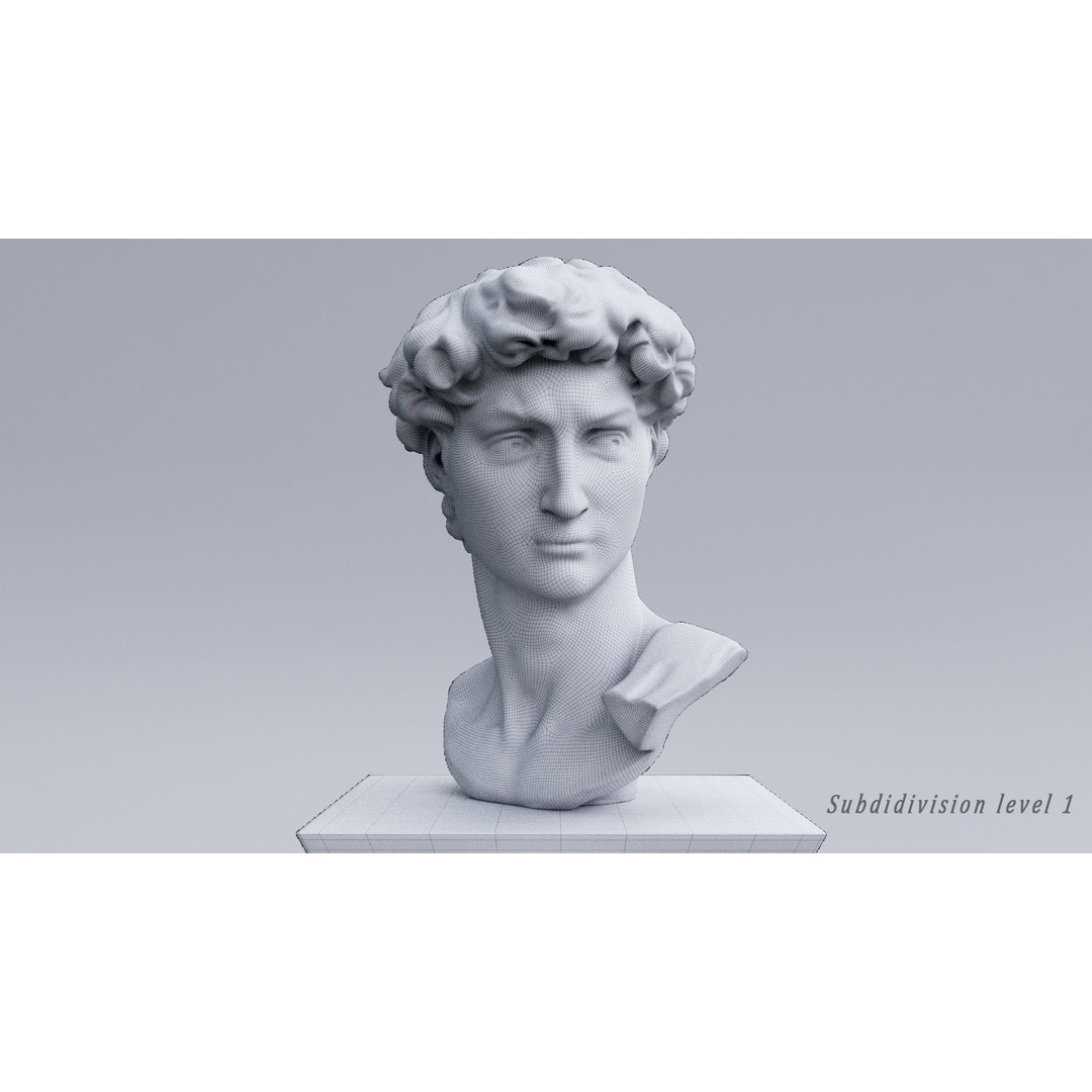 Head of David 3D Model – Marble Bust Sculpture, PBR Textures - View 12