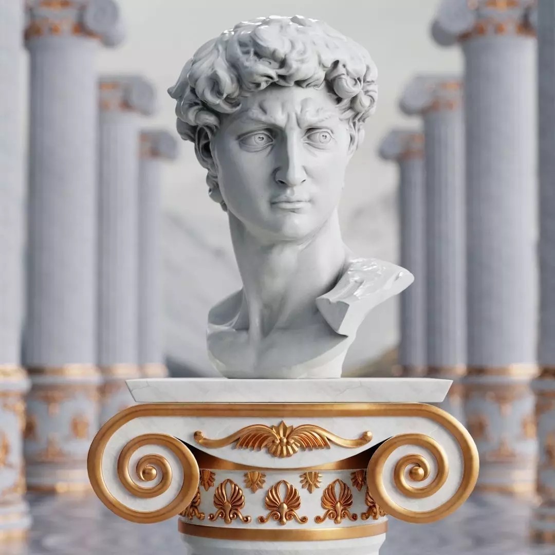Head of David 3D Model – Marble Bust Sculpture, PBR Textures - View 2
