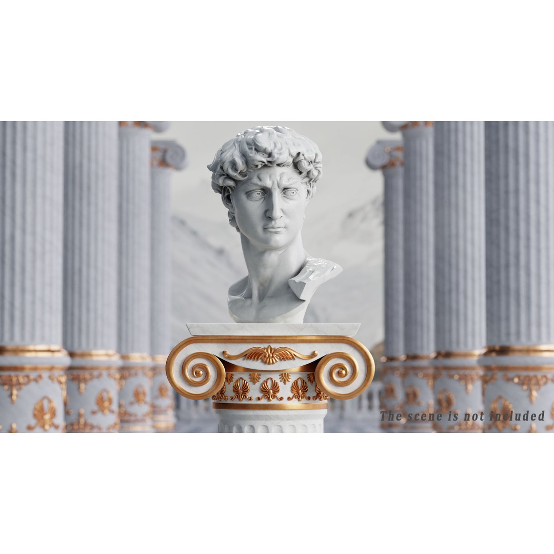 Head of David 3D Model – Marble Bust Sculpture, PBR Textures - View 3