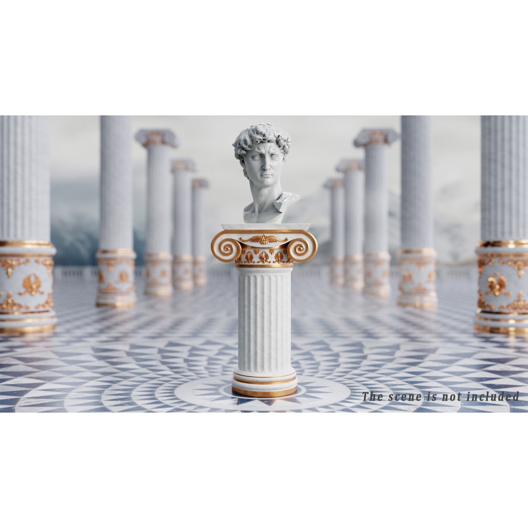 Head of David 3D Model – Marble Bust Sculpture, PBR Textures - View 4