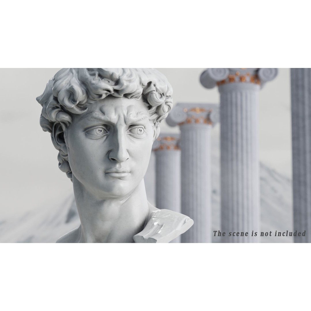 Head of David 3D Model – Marble Bust Sculpture, PBR Textures - View 5