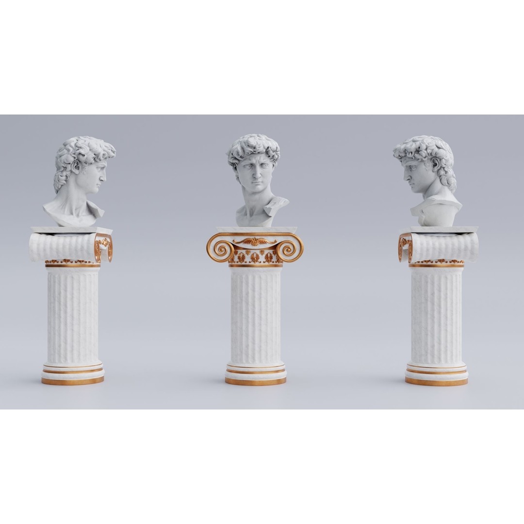 Head of David 3D Model – Marble Bust Sculpture, PBR Textures - View 6