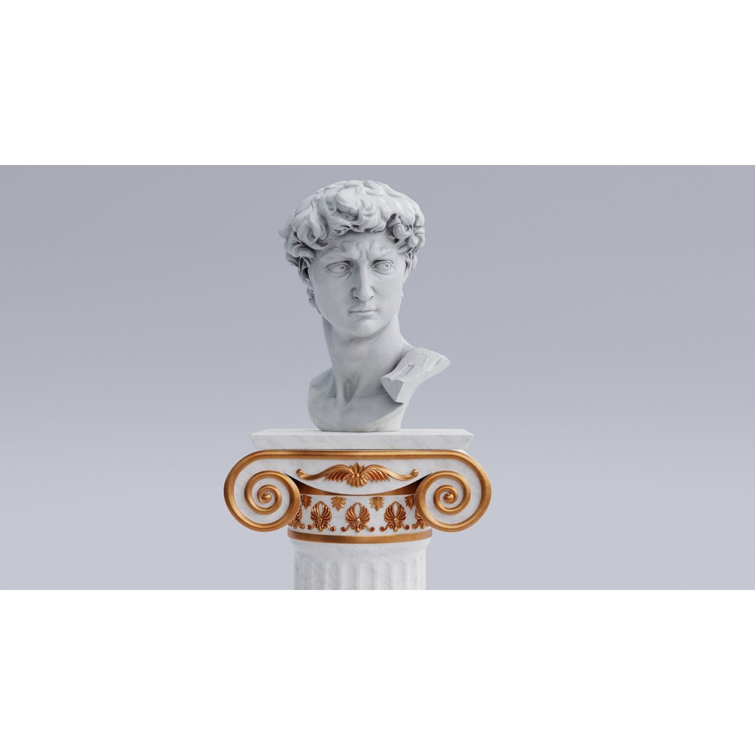 Head of David 3D Model – Marble Bust Sculpture, PBR Textures - View 7