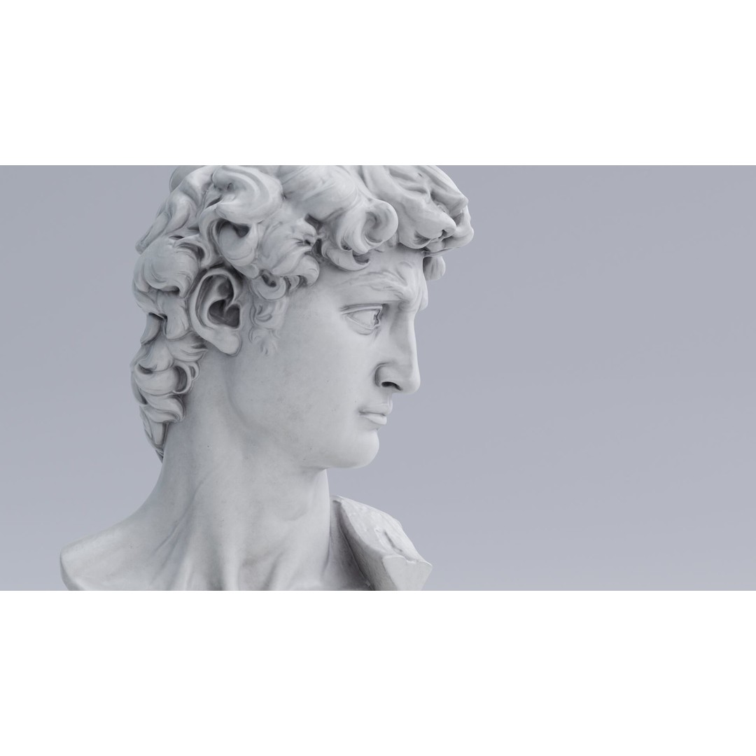 Head of David 3D Model – Marble Bust Sculpture, PBR Textures - View 8