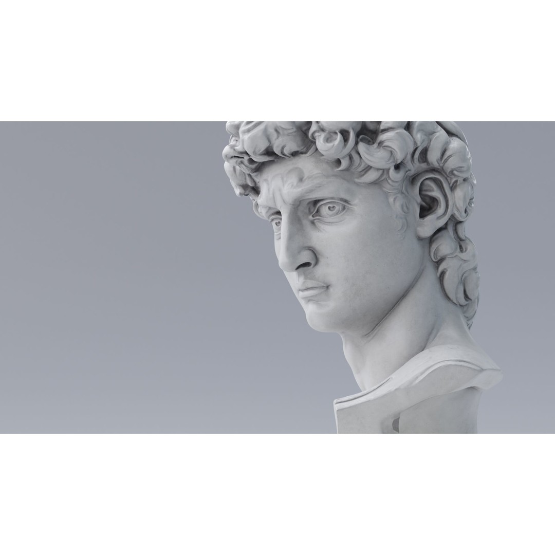 Head of David 3D Model – Marble Bust Sculpture, PBR Textures - View 9