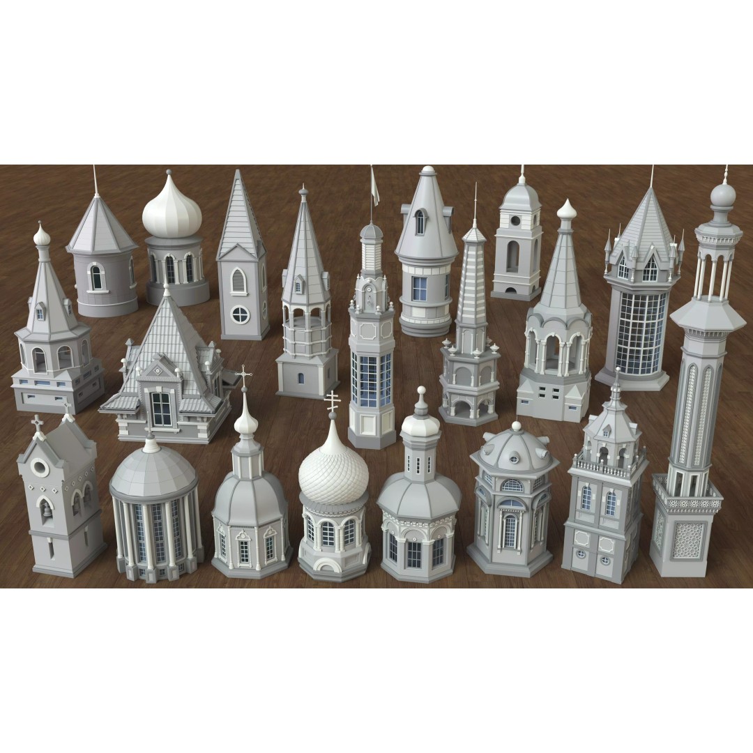 Building Towers 3D Model – High Poly Architectural Asset, FBX, OBJ - View 2