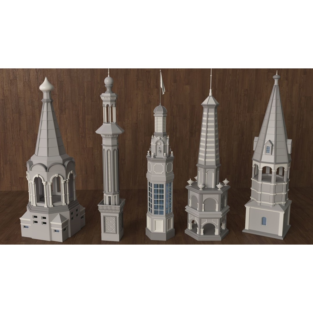 Building Towers 3D Model – High Poly Architectural Asset, FBX, OBJ - View 4