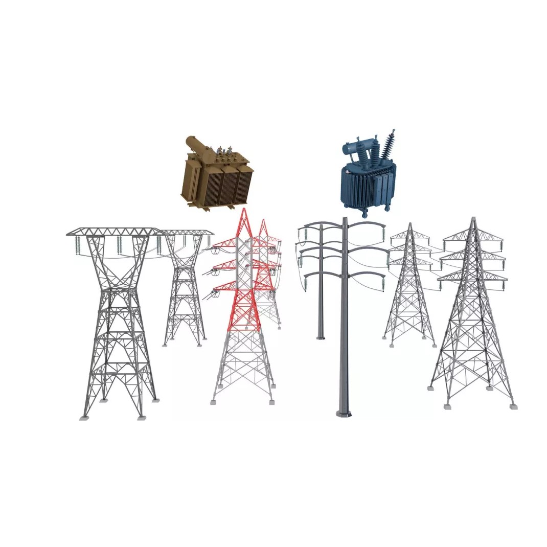 Electric Power Tower 3D Model – Realistic PBR Collection, FBX, OBJ - View 2