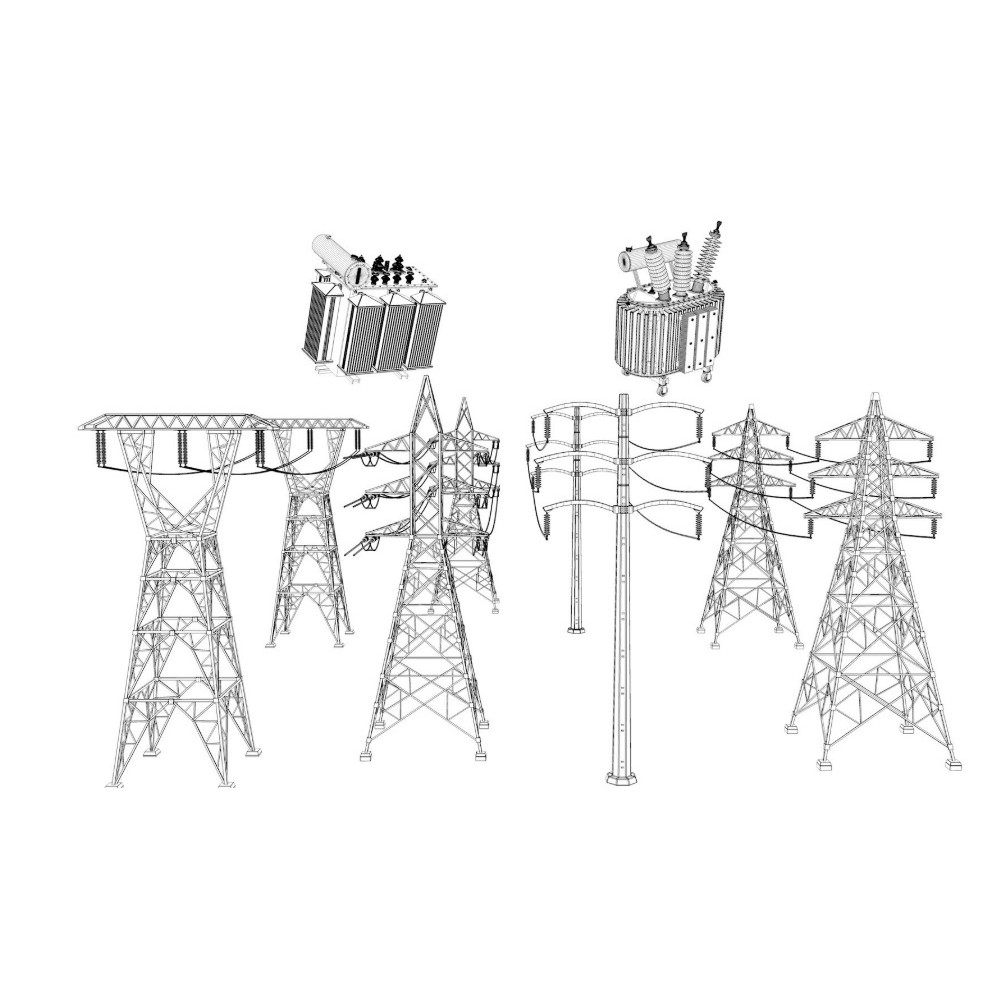 Electric Power Tower 3D Model – Realistic PBR Collection, FBX, OBJ - View 21