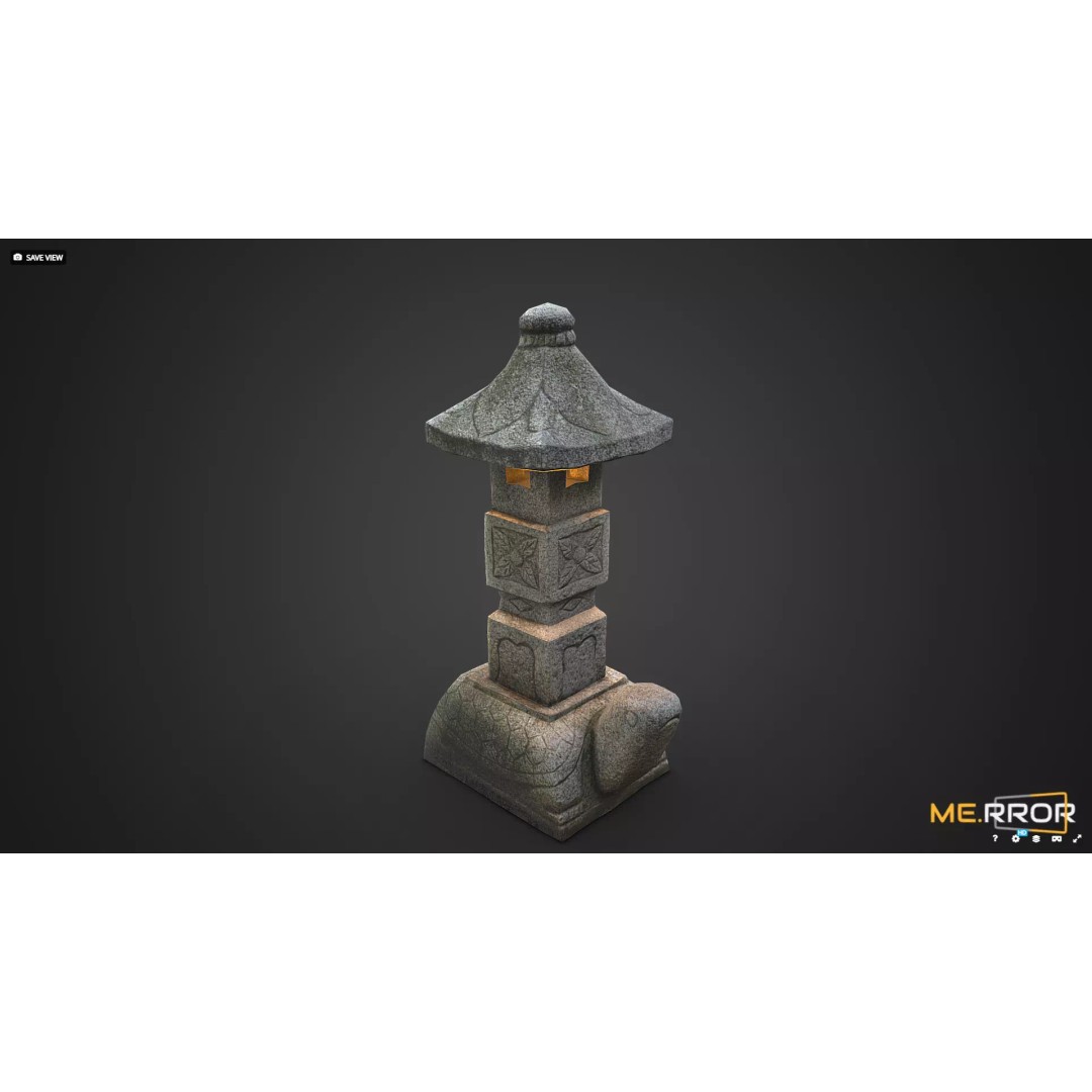 Stone Turtle Lantern 3D Model – Low Poly Asian Lighting Asset, FBX - View 2