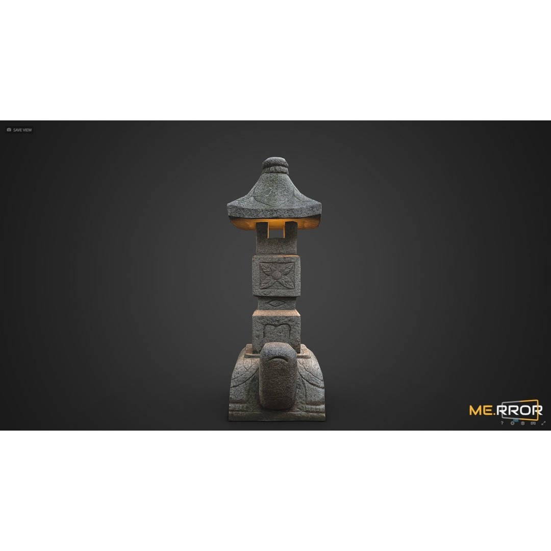 Stone Turtle Lantern 3D Model – Low Poly Asian Lighting Asset, FBX - View 3