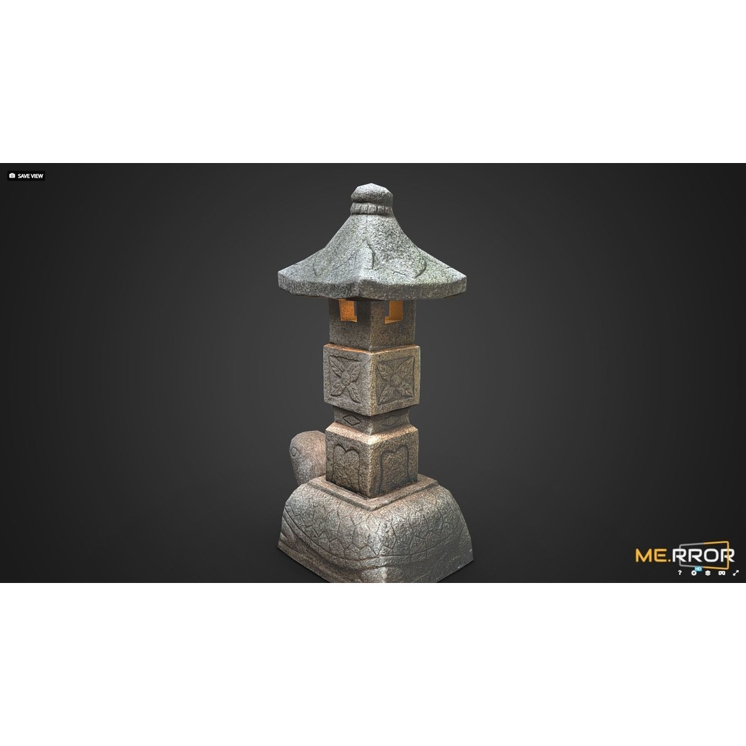 Stone Turtle Lantern 3D Model – Low Poly Asian Lighting Asset, FBX - View 6