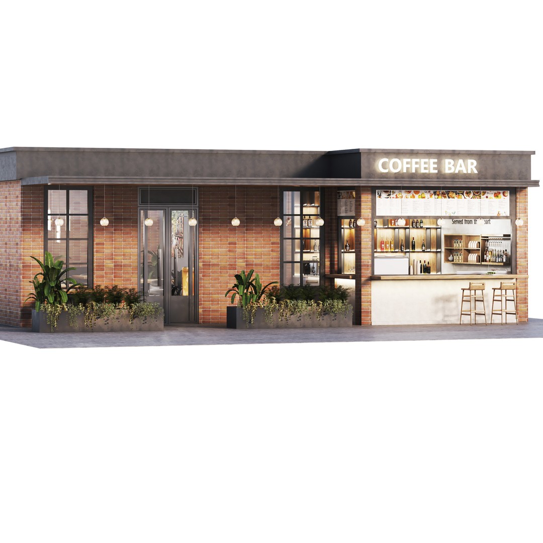 Cafe Restaurant 3D Model – Low Poly Interior & Exterior Design, OBJ - View 13