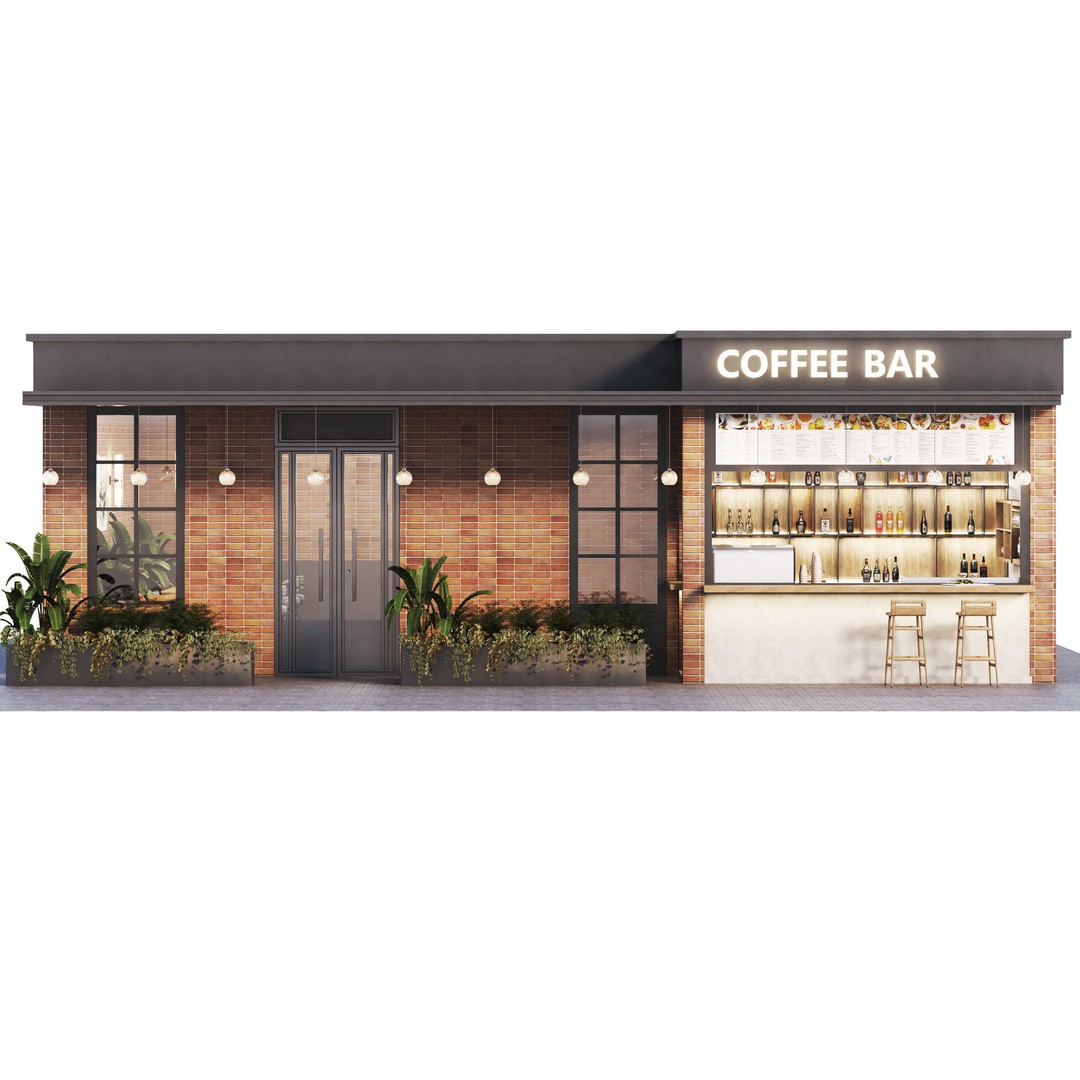 Cafe Restaurant 3D Model – Low Poly Interior & Exterior Design, OBJ - View 14