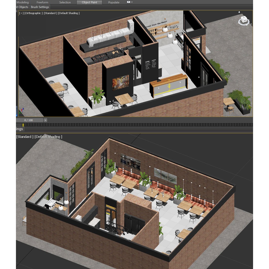 Cafe Restaurant 3D Model – Low Poly Interior & Exterior Design, OBJ - View 17