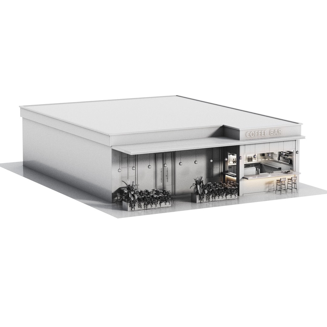 Cafe Restaurant 3D Model – Low Poly Interior & Exterior Design, OBJ - View 18