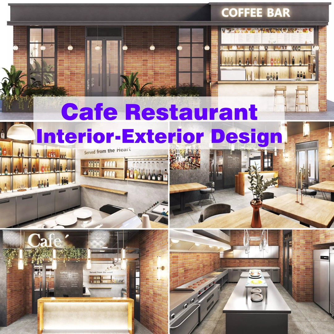 Cafe Restaurant 3D Model – Low Poly Interior & Exterior Design, OBJ - View 2