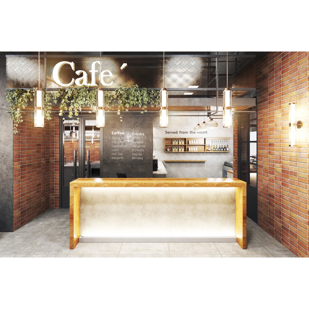 Cafe Restaurant 3D Model – Low Poly Interior & Exterior Design, OBJ - View 3