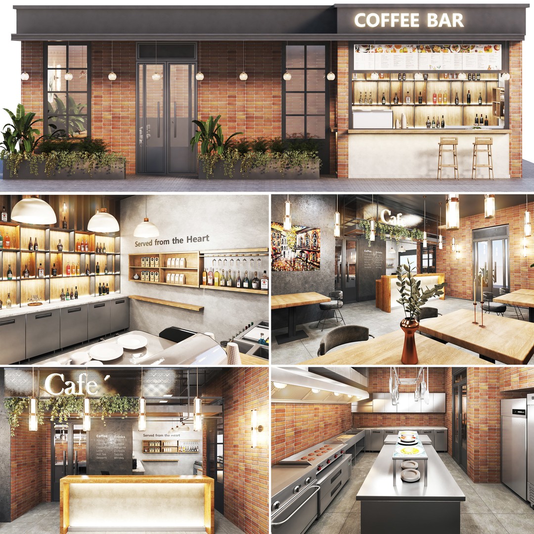 Cafe Restaurant 3D Model – Low Poly Interior & Exterior Design, OBJ - View 5