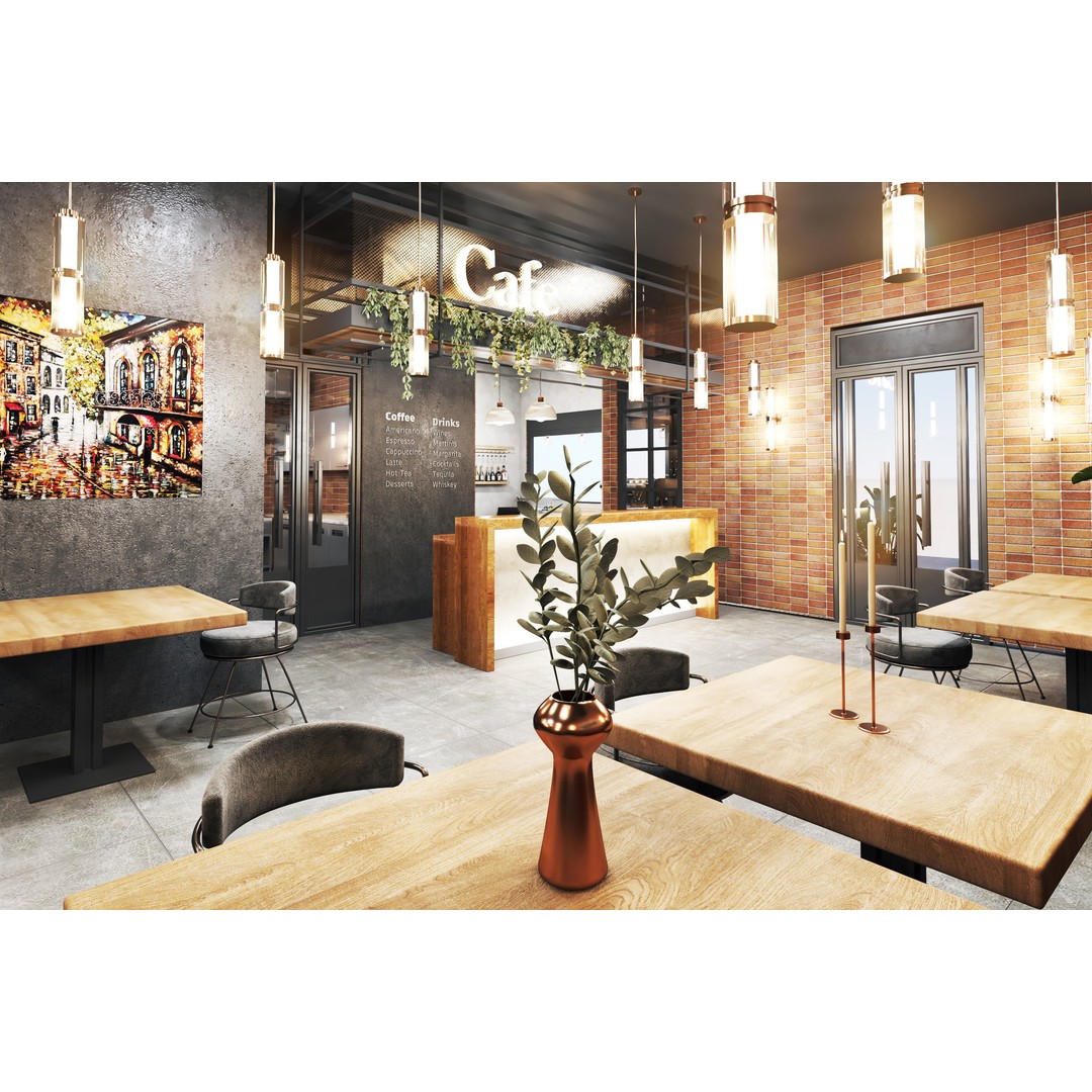 Cafe Restaurant 3D Model – Low Poly Interior & Exterior Design, OBJ - View 8