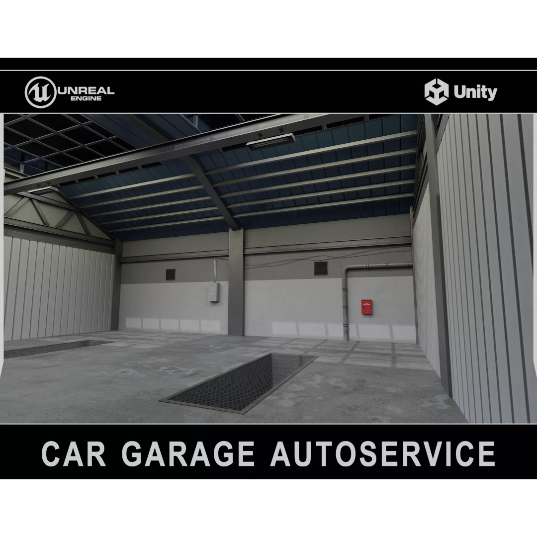 Car Garage Autoservice Building 3D Model – Low Poly Game-Ready Asset, FBX - View 2