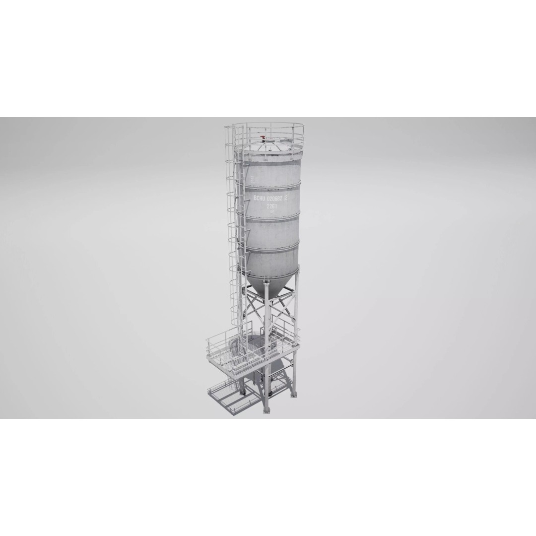 Storage Silo 3D Model – Detailed Industrial Fixture, FBX - View 3