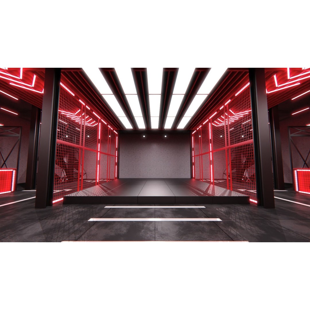 Neon Urban Room 3D Model – Modern Interior Environment, FBX, OBJ - View 3