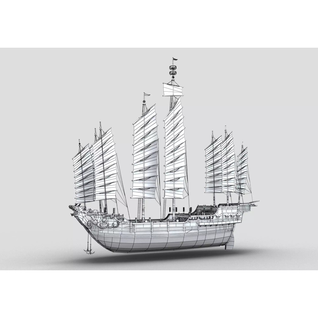 Ancient Chinese Ship 3D Model – Realistic High Poly Vessel for Archviz - View 10
