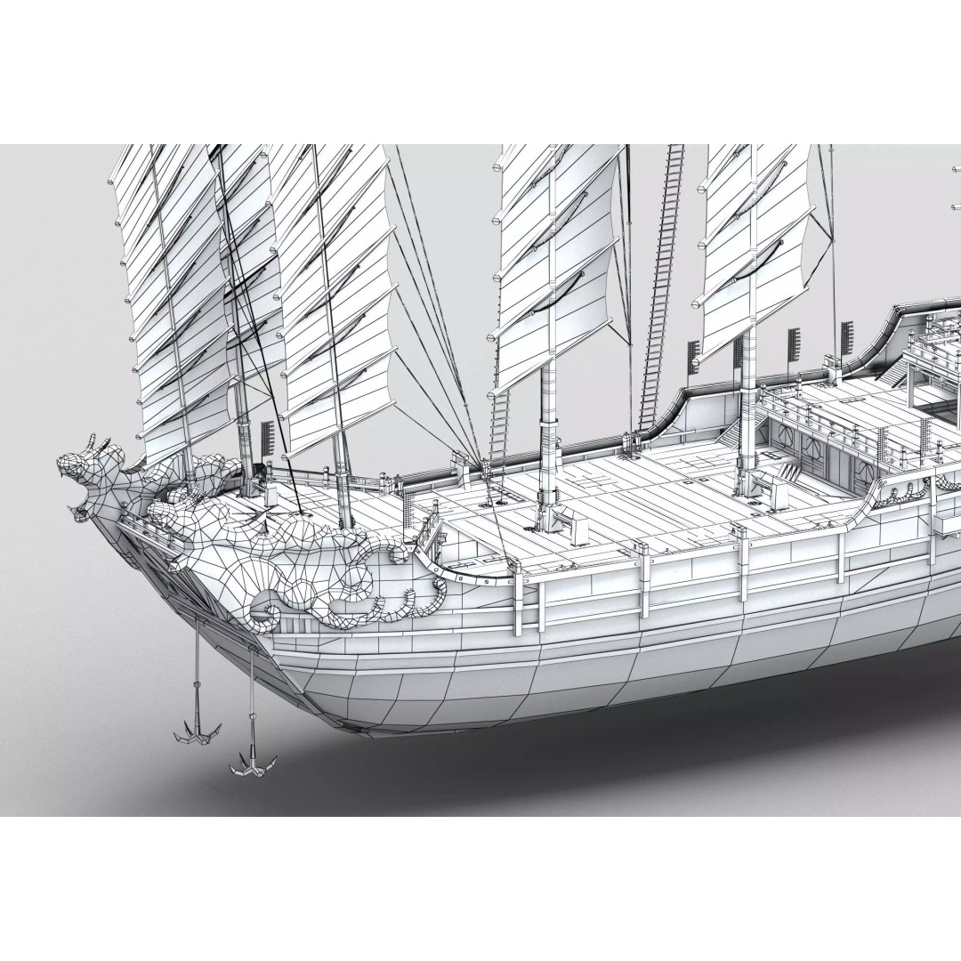 Ancient Chinese Ship 3D Model – Realistic High Poly Vessel for Archviz - View 12