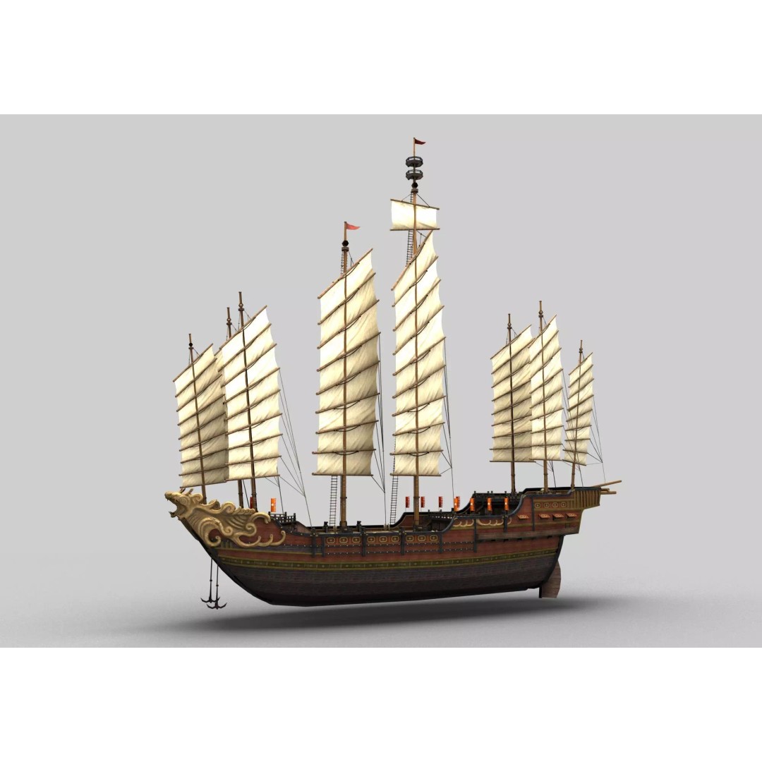Ancient Chinese Ship 3D Model – Realistic High Poly Vessel for Archviz - View 4
