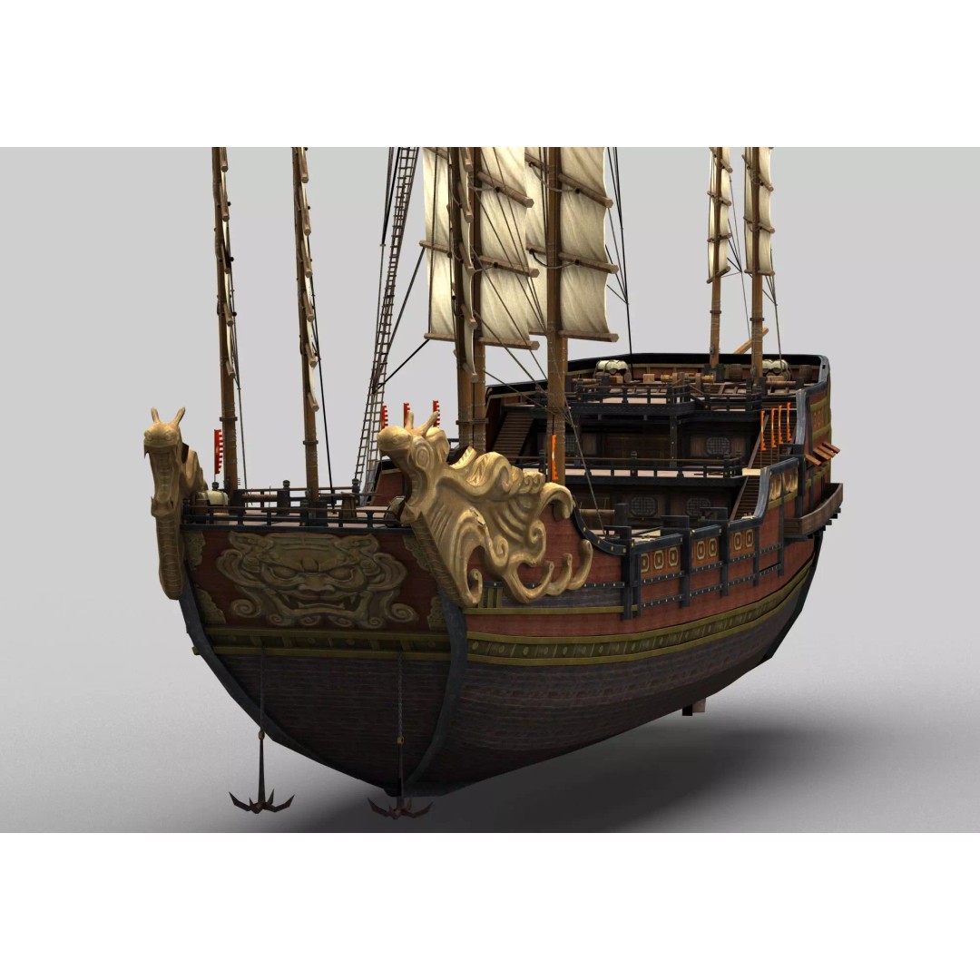 Ancient Chinese Ship 3D Model – Realistic High Poly Vessel for Archviz - View 7