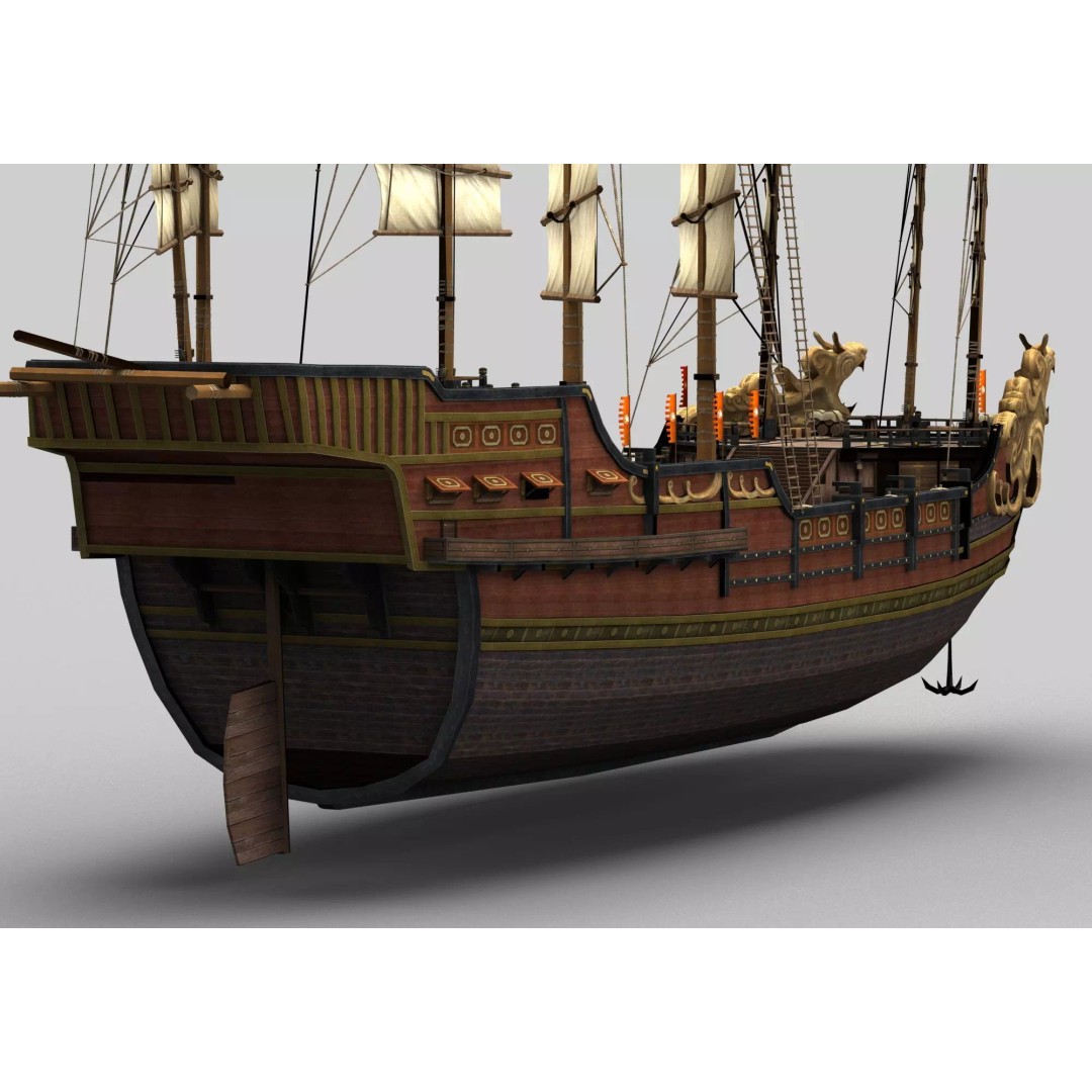 Ancient Chinese Ship 3D Model – Realistic High Poly Vessel for Archviz - View 8