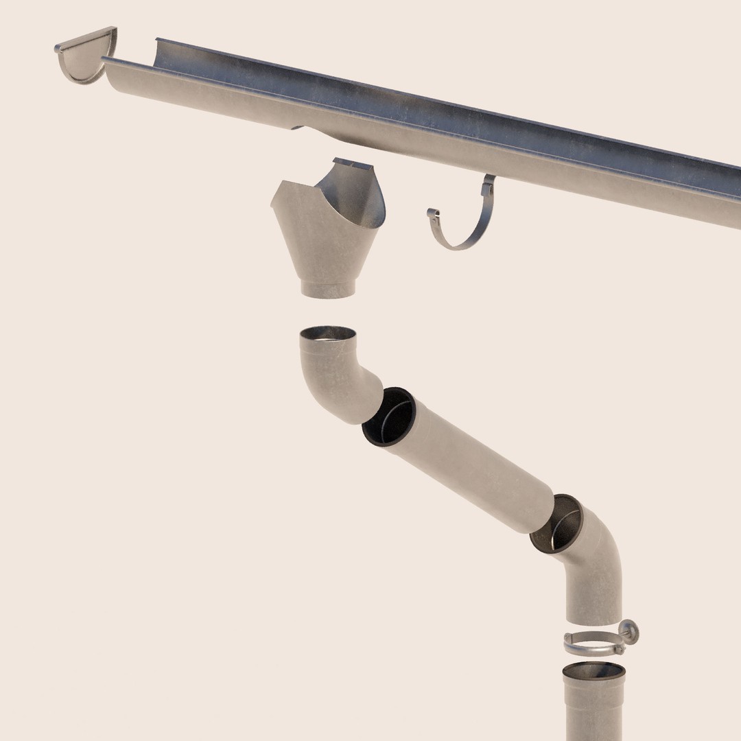 German Gutter System 3D Model – Detailed Architectural Fixture, PBR, FBX - View 14